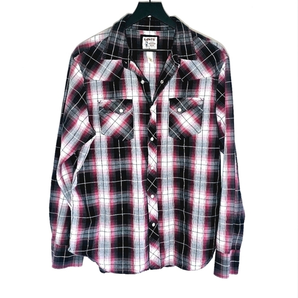 Levi's Vintage Western Plaid Pearl Snap Button Down Women's Shirt Size L - Picture 1 of 7